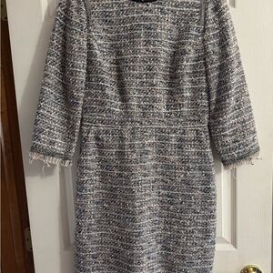 J. Crew Blue Tweed Midi Dress